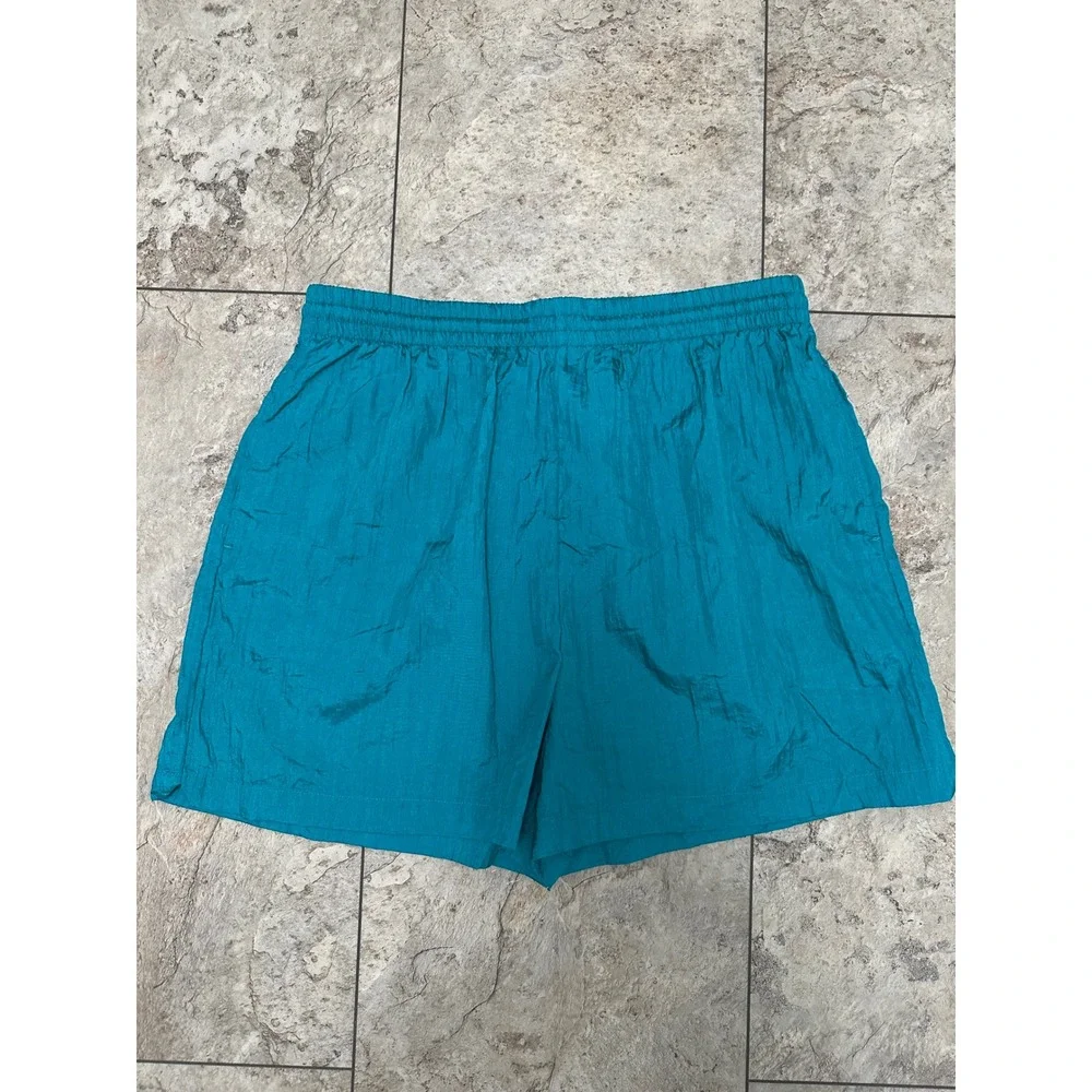 The Body Co Vintage Teal Blue Athletic Shorts Elastic Waist 90s Sportswear READ‎